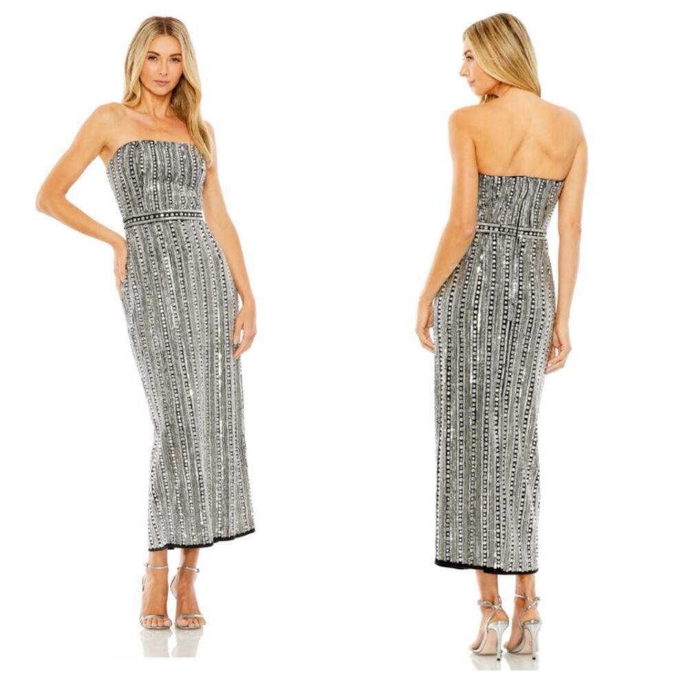 Mac Duggal 93831 Sequin Evening Dress with Strapless Neckline Nude Size 8 NWT